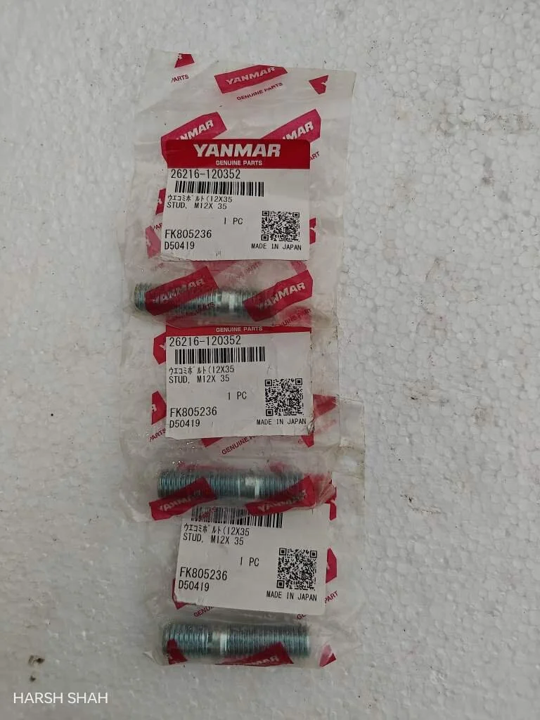 YANMAR T240 engine stud bolt, part number 26216-120350, heavy-duty threaded fastening component used in marine diesel engine assembly.