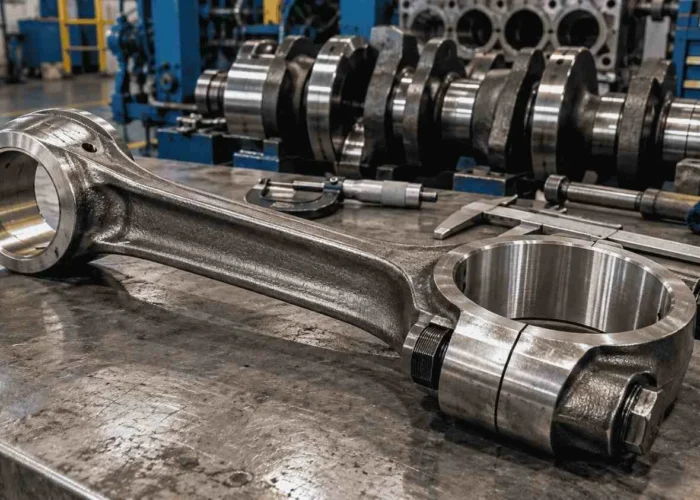 Engine Connecting Rod on Workshop Bench Engine Connecting Rod