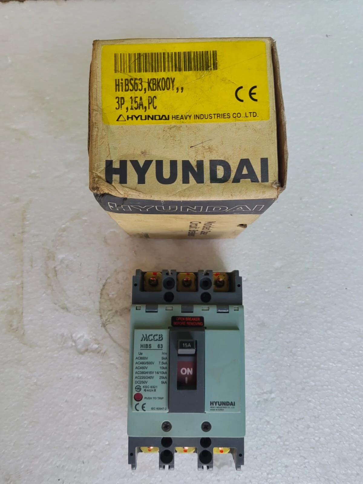 Hyundai HIBS 63 MCCB 3 Pole 15A Circuit Breaker Made in Korea
