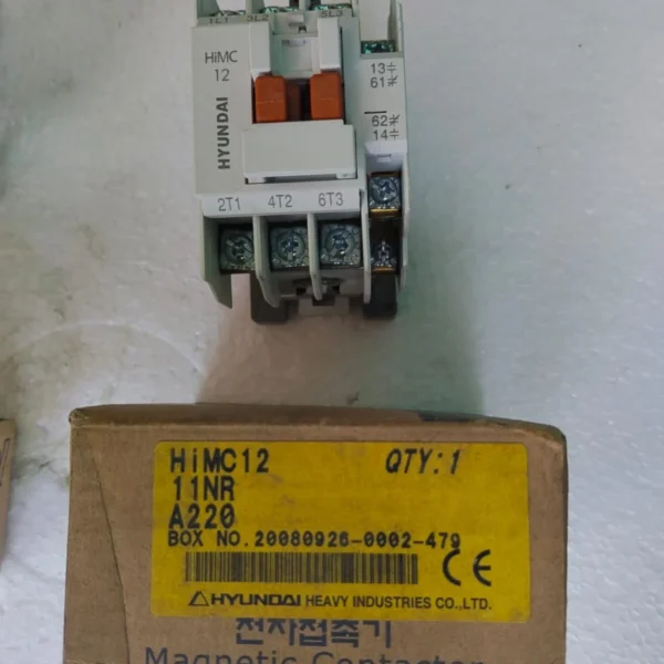 Hyundai HiMC 12 Magnetic Contactor 220V 12A 3 Pole with original Hyundai packaging, manufactured in Korea, for marine and industrial motor control applications