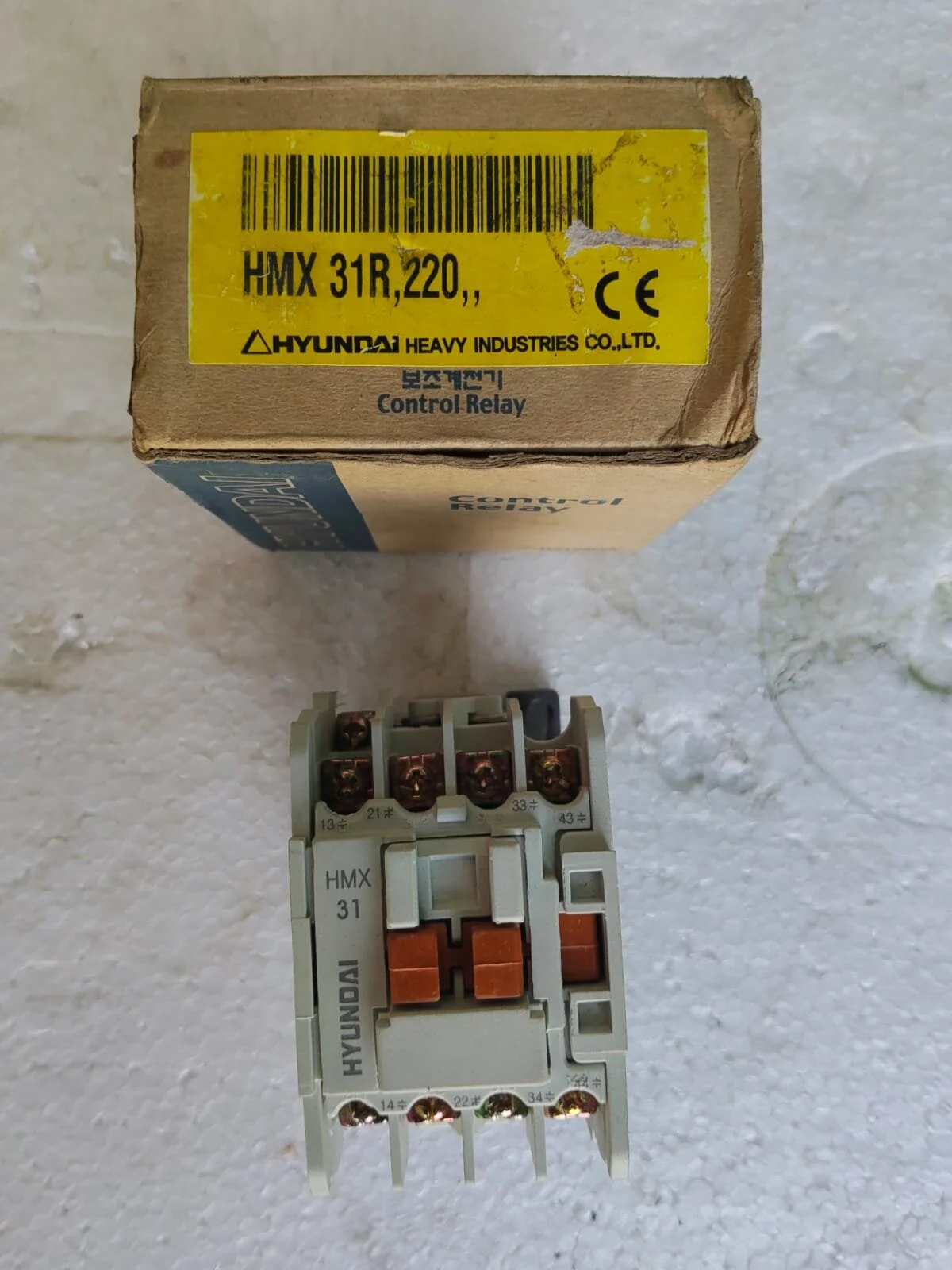 Hyundai HMX 31R 220V auxiliary control relay with original Hyundai packaging, made in Korea.