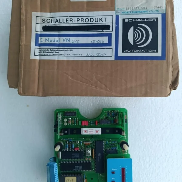 Schaller Automation VN 215/87 E-Modul VN 215 electronic monitoring module with PCB assembly, blue display panel and original Schaller packaging.